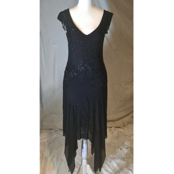 Sue Wong Nocturne Black Beaded V Neck 20s Style Cocktail Dress - Picture 2 of 12